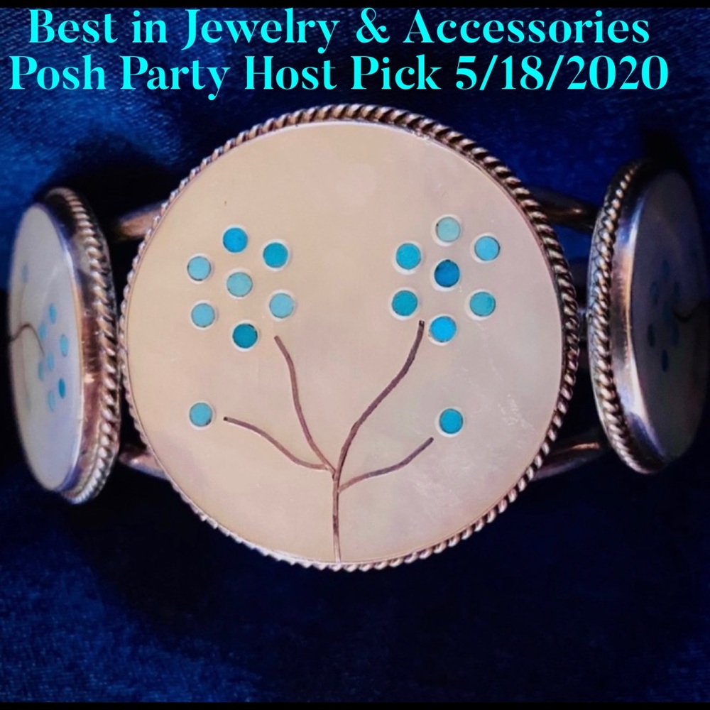 HP💕Vintage Navajo MOP Turquoise .925 Inlay Cuff